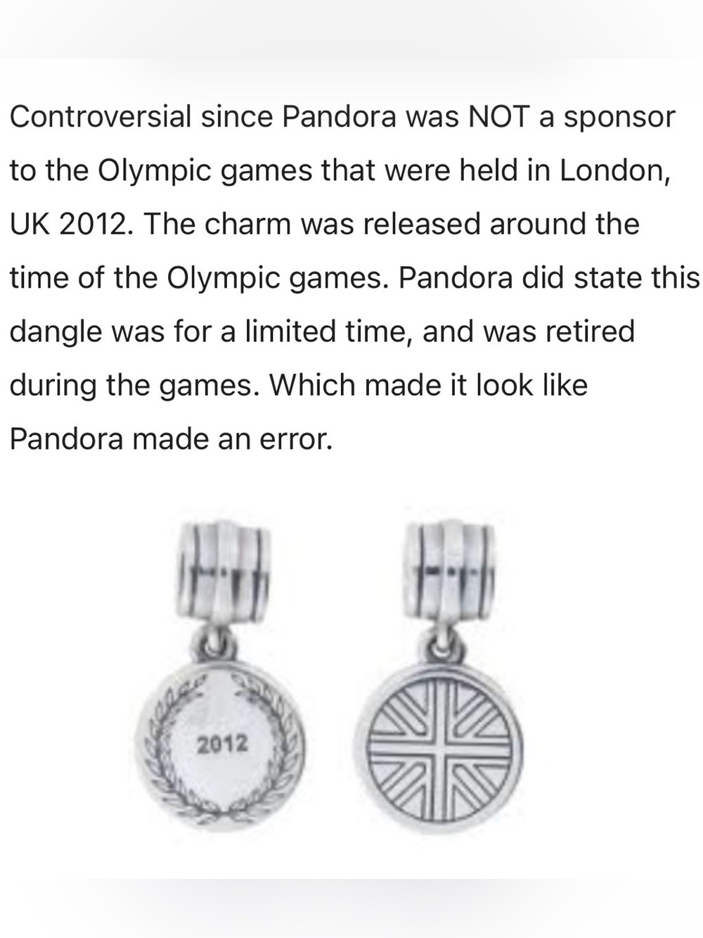 Pandora Silver Dangle Laurel & Union Jack Round Charms